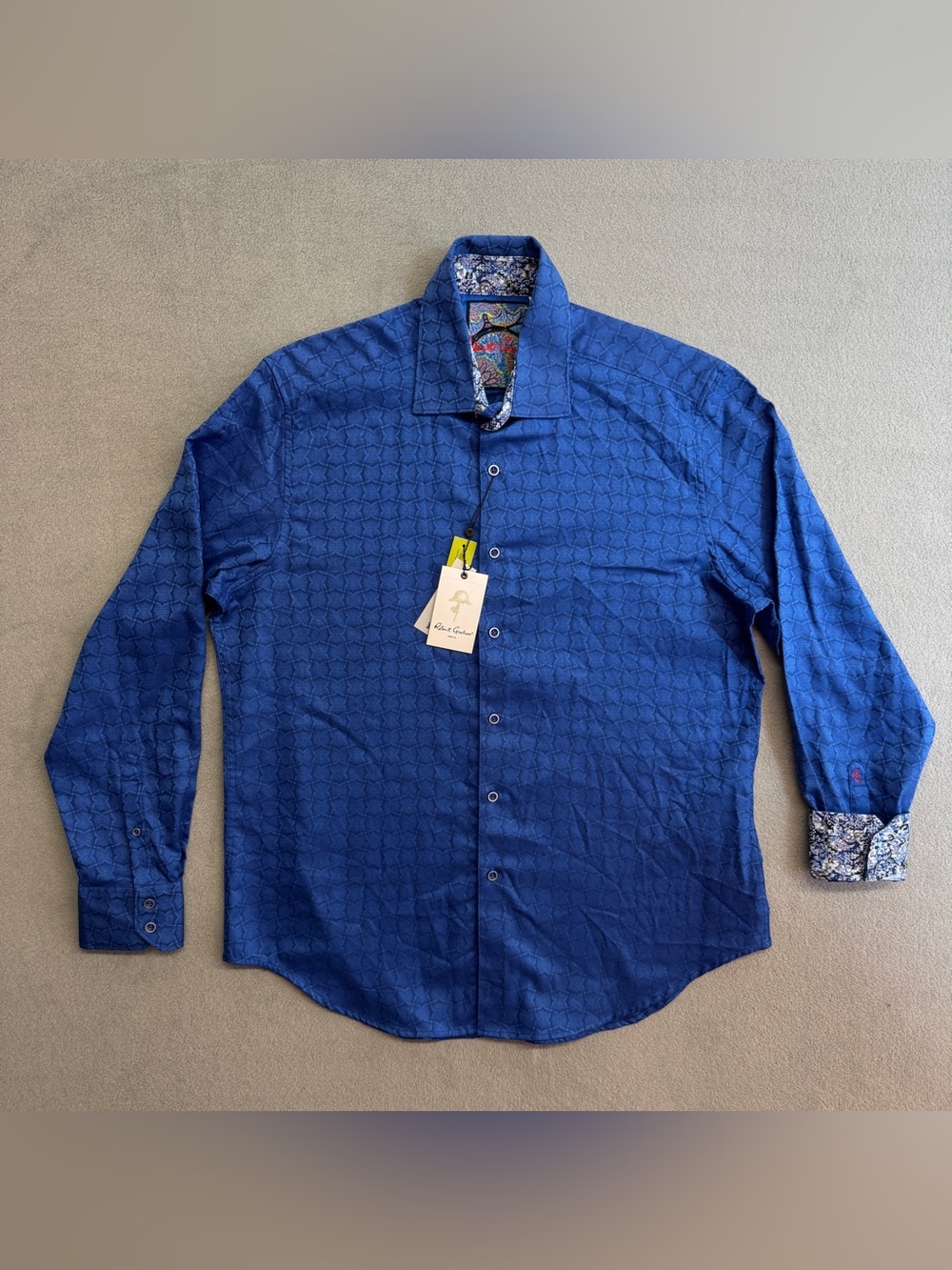 Robert Graham Shirt Large Men's Button Up Long Sleeve Blue Egyptian Cotton Cuffs